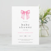 Waterverf Elegant Roze Bow Baby shower Uitnodiging (Staand voorkant)