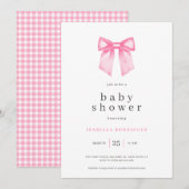 Waterverf Elegant Roze Bow Baby shower Uitnodiging (Voorkant / Achterkant)
