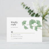 Waterverf Elegant Rustic Greenery Ginkgo Boom RSVP Kaartje (Staand voorkant)