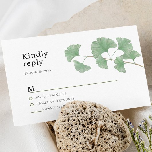Waterverf Elegant Rustic Greenery Ginkgo Boom RSVP Kaartje