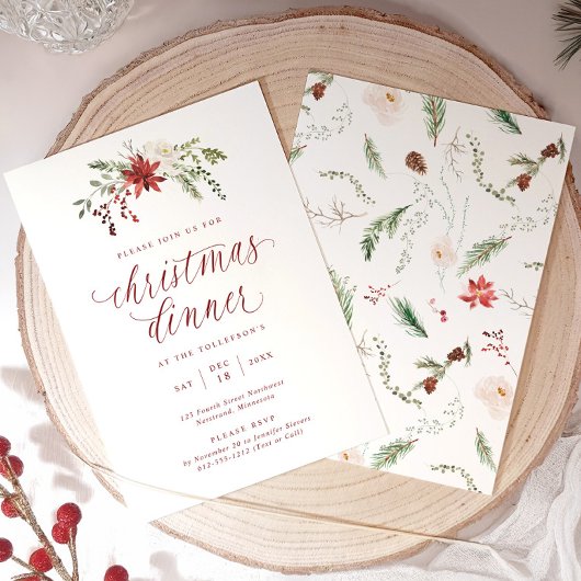Waterverf Elegant Schrift Kerst Dinner Kaart