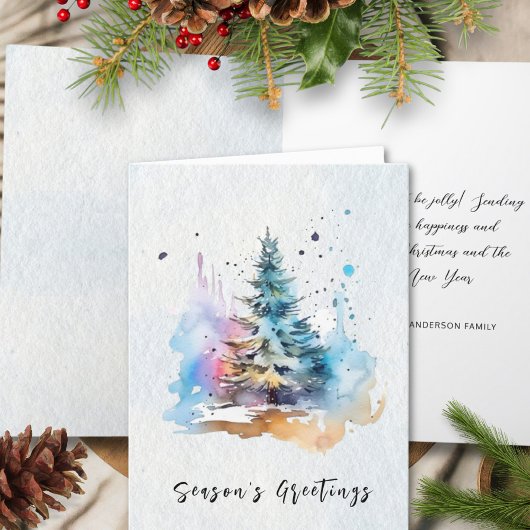 Waterverf Elegant Script Feestelijke kerstboom Feestdagen Kaart