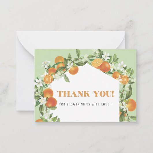 Waterverf Elegant Sinaasappel Citrus baby shower d Notitiekaartje (Voorkant)