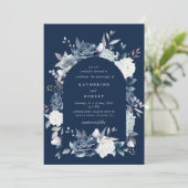 waterverf Elegant Stoffig Blauw Bloemen Bruiloft Kaart (Staand voorkant)