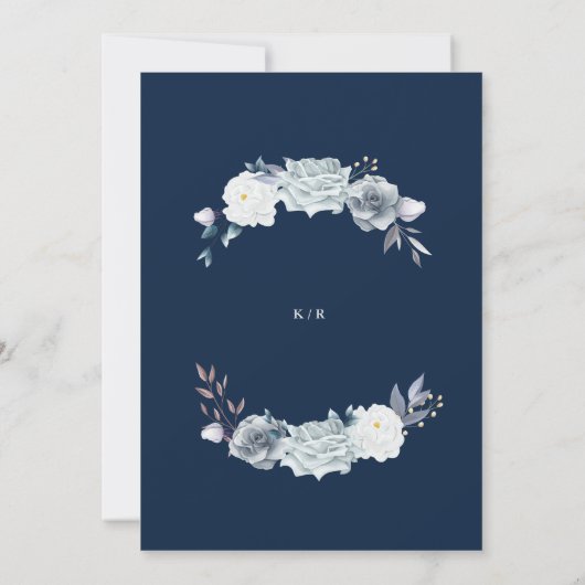 waterverf Elegant Stoffig Blauw Bloemen Bruiloft Kaart (Achterkant)