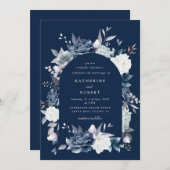 waterverf Elegant Stoffig Blauw Bloemen Bruiloft Kaart (Voorkant / Achterkant)