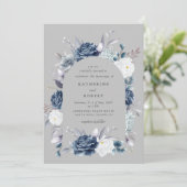 waterverf Elegant Stoffig Blauw Bloemen Bruiloft Kaart (Staand voorkant)