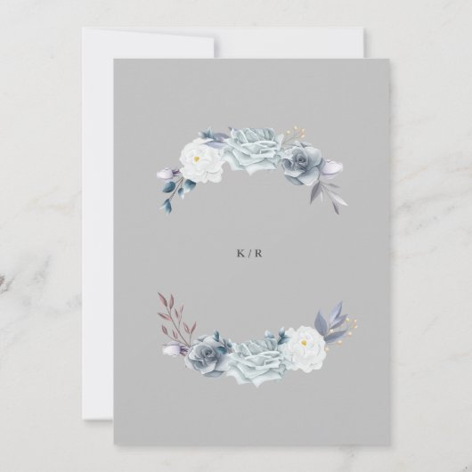 waterverf Elegant Stoffig Blauw Bloemen Bruiloft Kaart (Achterkant)