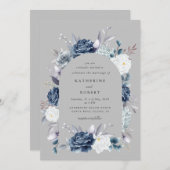 waterverf Elegant Stoffig Blauw Bloemen Bruiloft Kaart (Voorkant / Achterkant)