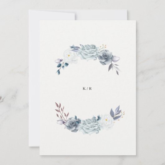 waterverf Elegant Stoffig Blauw Bloemen Bruiloft Kaart (Achterkant)