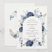 waterverf Elegant Stoffig Blauw Bloemen Bruiloft Kaart (Voorkant / Achterkant)