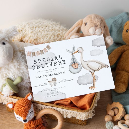 Waterverf Elegant Stork Baby shower Kaart