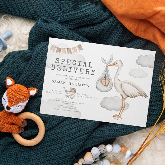 Waterverf Elegant Stork Baby shower Kaart