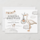 Waterverf Elegant Stork Baby shower Kaart (Voorkant)