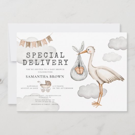 Waterverf Elegant Stork Baby shower Kaart (Voorkant)