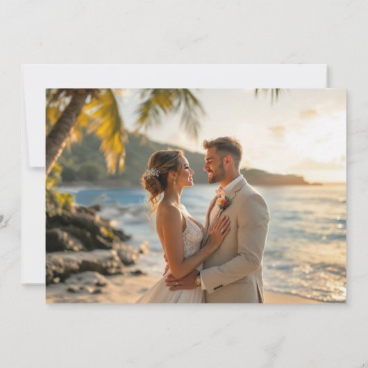 Waterverf Elegant Strand Trouwfoto Bedankkaart (Achterkant)