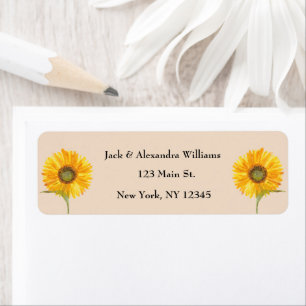 Waterverf Elegant Sunflower Boho Autumn Beige Etiket