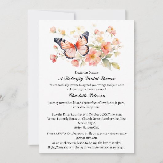 Waterverf Elegant Tuin Vlinder Vrijgezellenfeest Kaart (Voorkant)