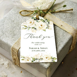 Waterverf Elegant White Rose Floral Hartelijk dank Cadeaulabel