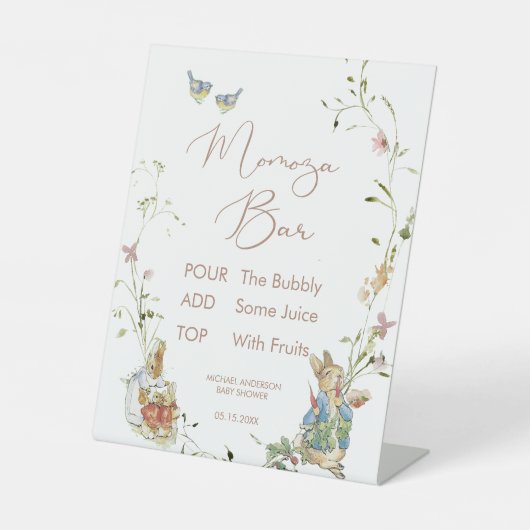 Waterverf Elegant Wildflower Peter Rabbit baby Reclamebord Met Voetstuk (Voorkant)