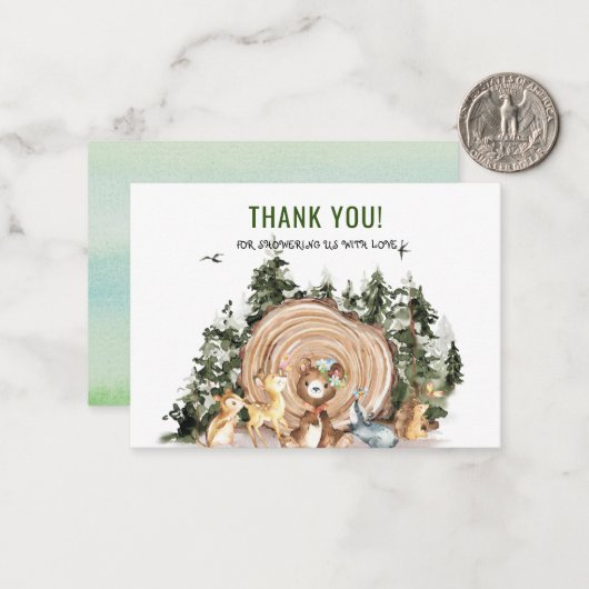 Waterverf Elegant Woodland Animals Dank u Notitiekaartje (Voorkant / Achterkant in situ)