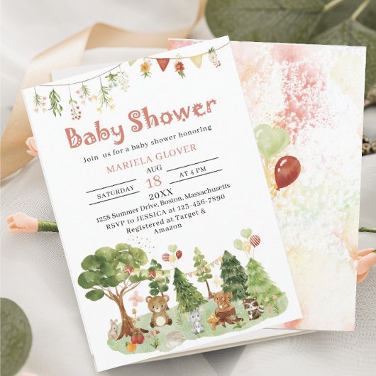 Waterverf Elegant Woodland Party Baby shower Kaart