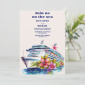 Waterverf Elegant Zeegezicht Strand Cruise Bruilof Kaart (Staand voorkant)