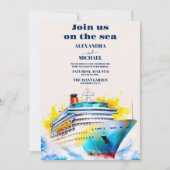 Waterverf Elegant Zeegezicht Strand Cruise Bruilof Kaart (Voorkant)