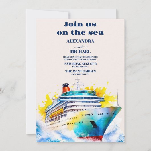 Waterverf Elegant Zeegezicht Strand Cruise Bruilof Kaart (Voorkant)