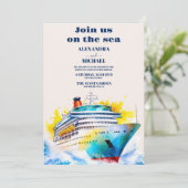 Waterverf Elegant Zeegezicht Strand Cruise Bruilof Kaart (Staand voorkant)