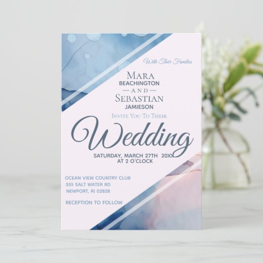 *~* Waterverf Elegante Abstracte AR17 bruiloft Kaart (Staand voorkant)