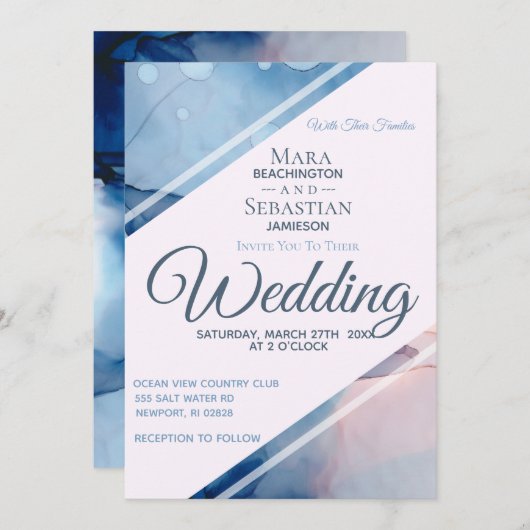 *~* Waterverf Elegante Abstracte AR17 bruiloft Kaart (Voorkant / Achterkant)