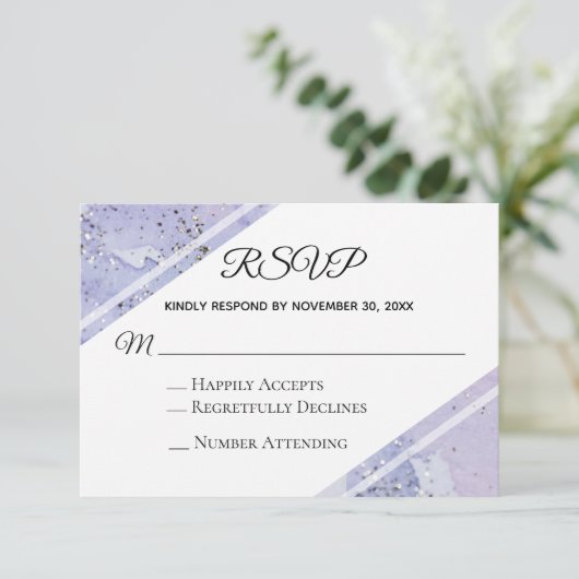*~* Waterverf Elegante Abstracte glitter bruiloft RSVP Kaartje (Staand voorkant)