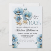 Waterverf Elegante Blauw Gouden Bloem 100ste Verja Kaart (Voorkant)