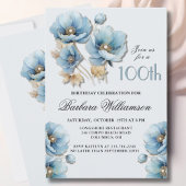 Waterverf Elegante Blauw Gouden Bloem 100ste Verja Kaart