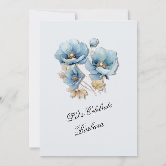 Waterverf Elegante Blauw Gouden Bloem 80ste Verjaa Kaart (Achterkant)