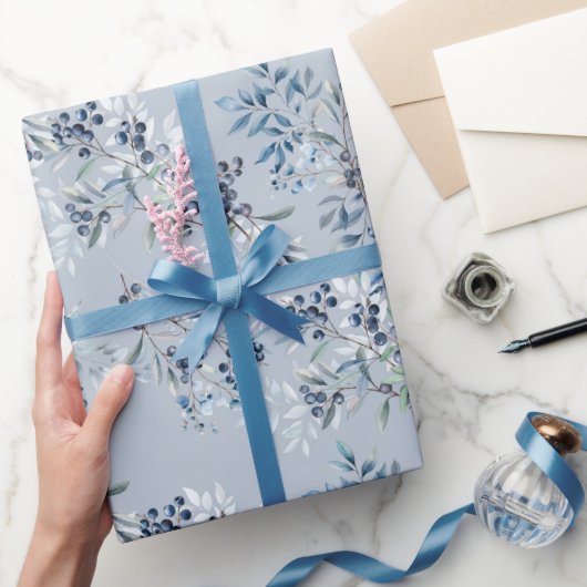 Waterverf Elegante Blauwe Bes Cadeaupapier (Geschenken)