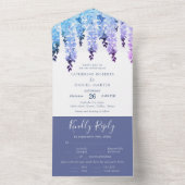 Waterverf Elegante Blauwe Paarse Bloemige Trouwdag All In One Uitnodiging (Binnen)