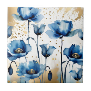 Waterverf Elegante Blauwe Poppies Tegeltje