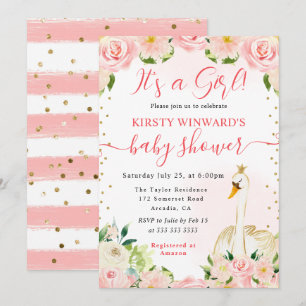 Waterverf Elegante Bloemenswan Baby Shower Kaart
