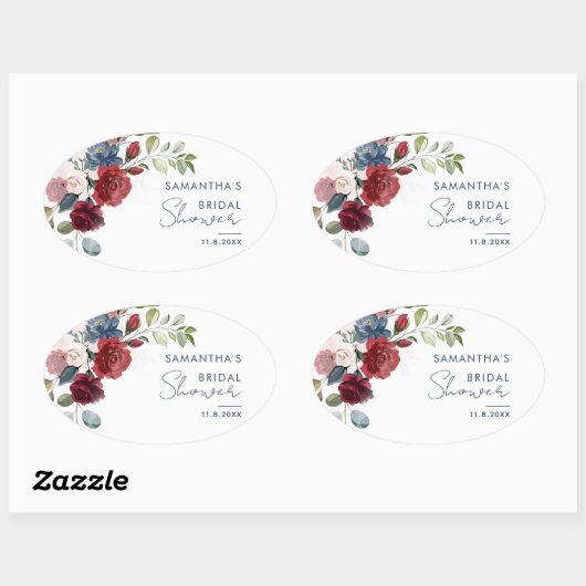 Waterverf Elegante Bloemrijke Script Bruids-Shower Ovale Sticker (Vel)