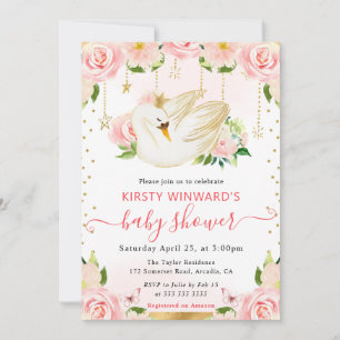 Waterverf Elegante Bloemrijke Zwaan Baby Shower Kaart