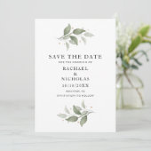 Waterverf Elegante Botanische Groen bruiloft Save The Date (Staand voorkant)