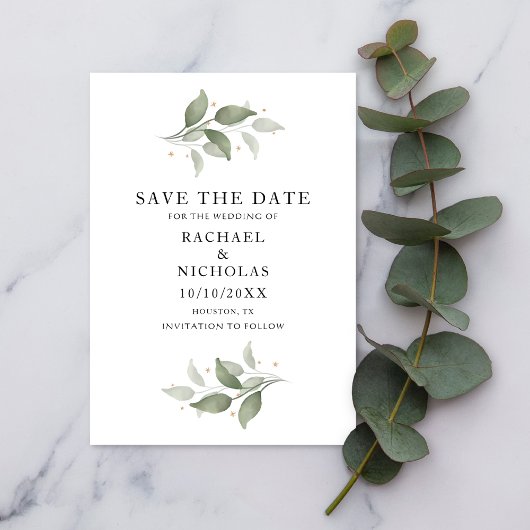 Waterverf Elegante Botanische Groen bruiloft Save The Date
