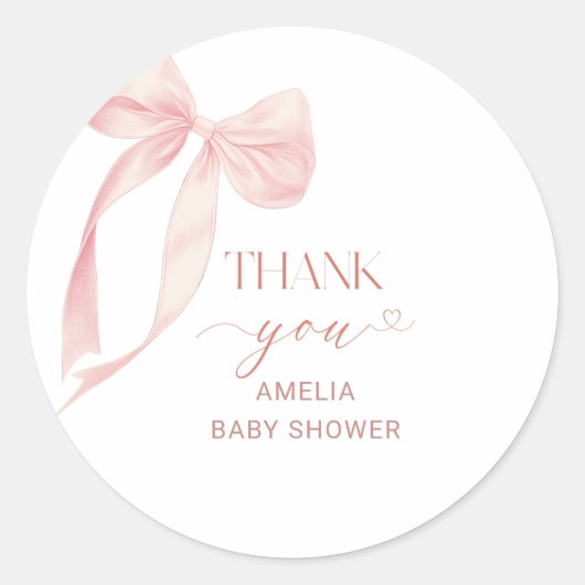 Waterverf Elegante Bow Ribbon Baby ShowerSticker Ronde Sticker (Voorkant)