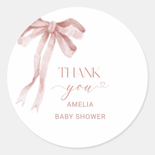 Waterverf Elegante Bow Ribbon Baby ShowerSticker Ronde Sticker (Voorkant)