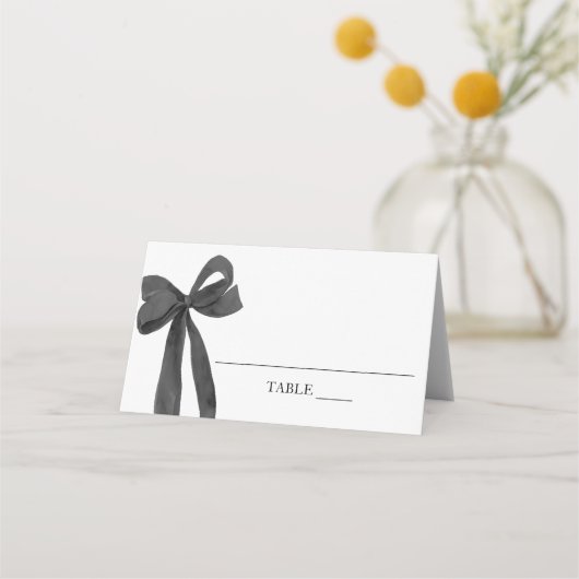 Waterverf Elegante Coquette Zwart Bow Place Card Plaatskaartje (Voorkant)