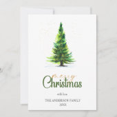 Waterverf Elegante dennenboom Kerstgroet Feestdagenkaart (Voorkant)