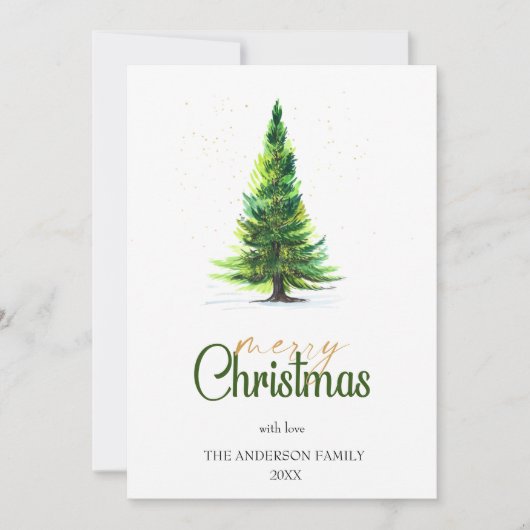 Waterverf Elegante dennenboom Kerstgroet Feestdagenkaart (Voorkant)