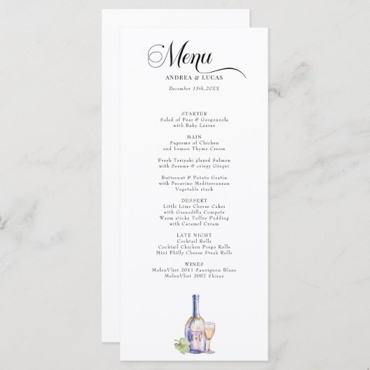 Waterverf | Elegante Engagement Party Menu (Voorkant / Achterkant)